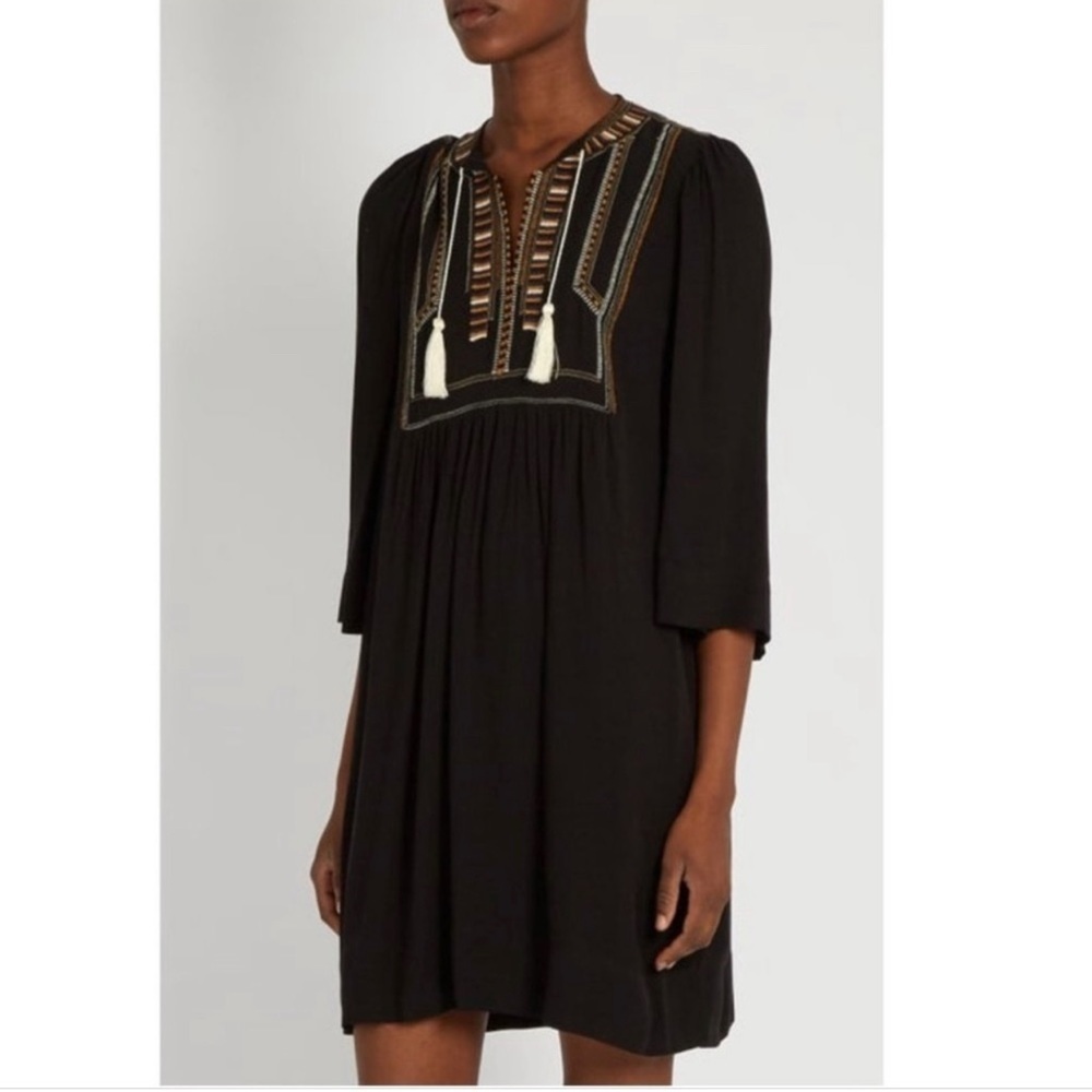 Isabel Marant Etoile Black Embroidered Mini Dress Size 38 US 6